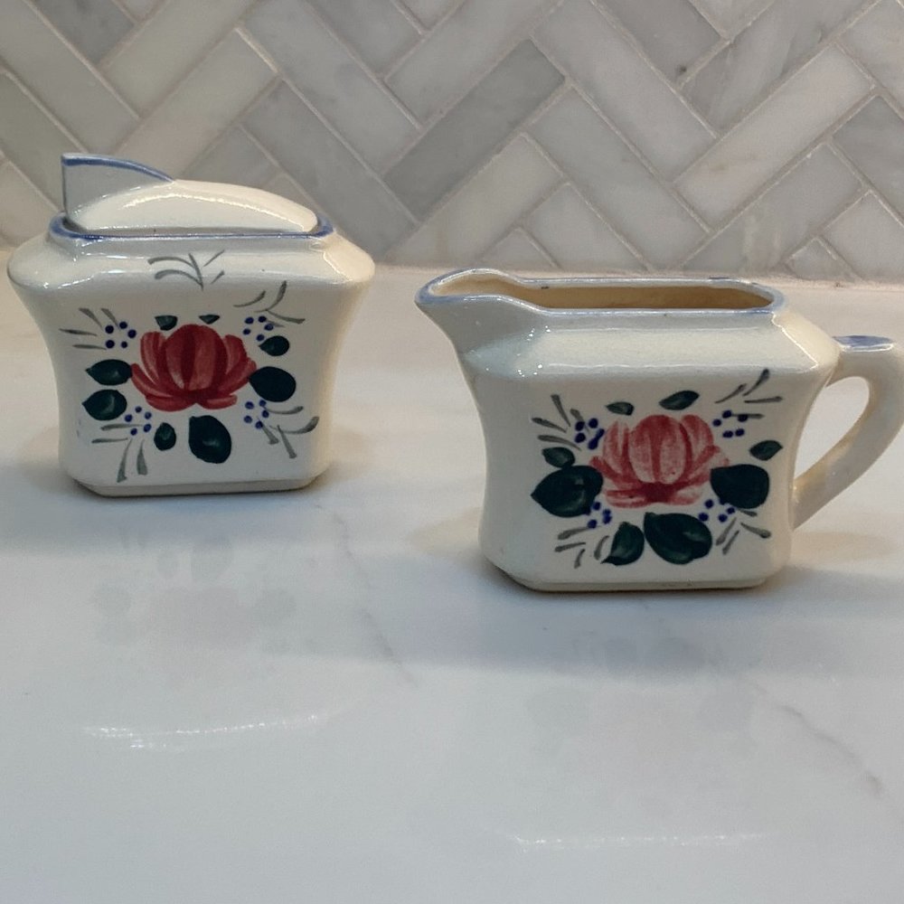 Vintage- MCM Floral Art Deco Creamer & Sugar Set - Picture 16 of 16